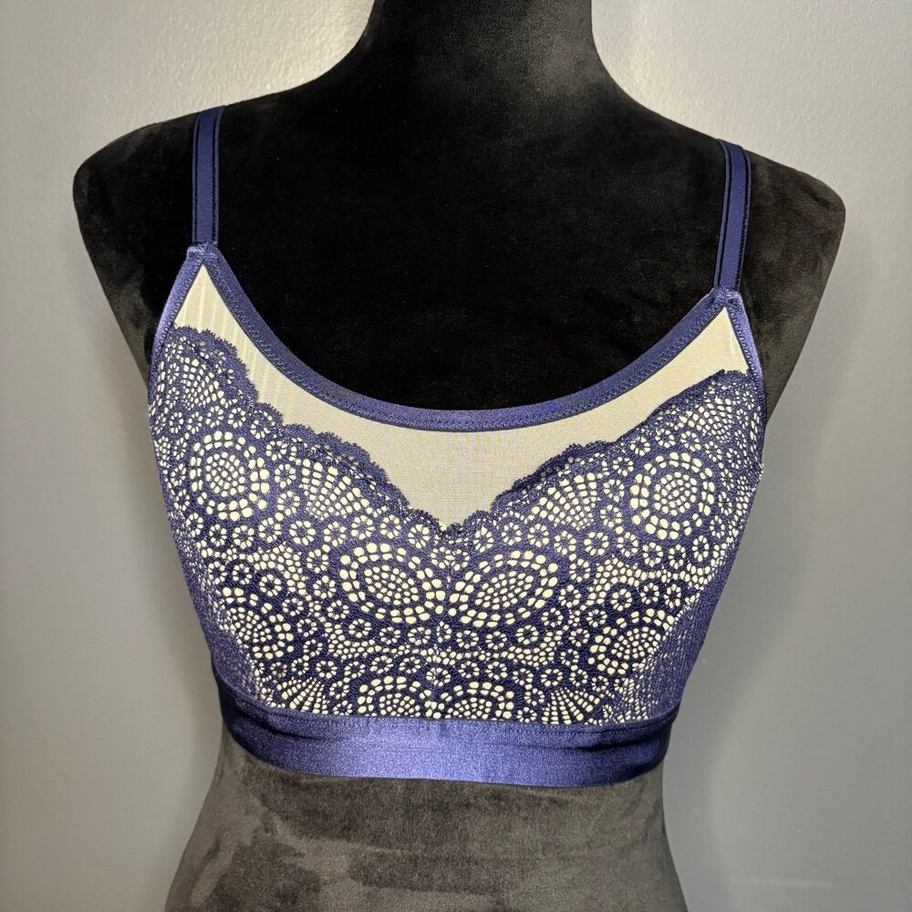 Soma Bralette Geo Mesh Scoop Neck Womens Medium  Blue Nude